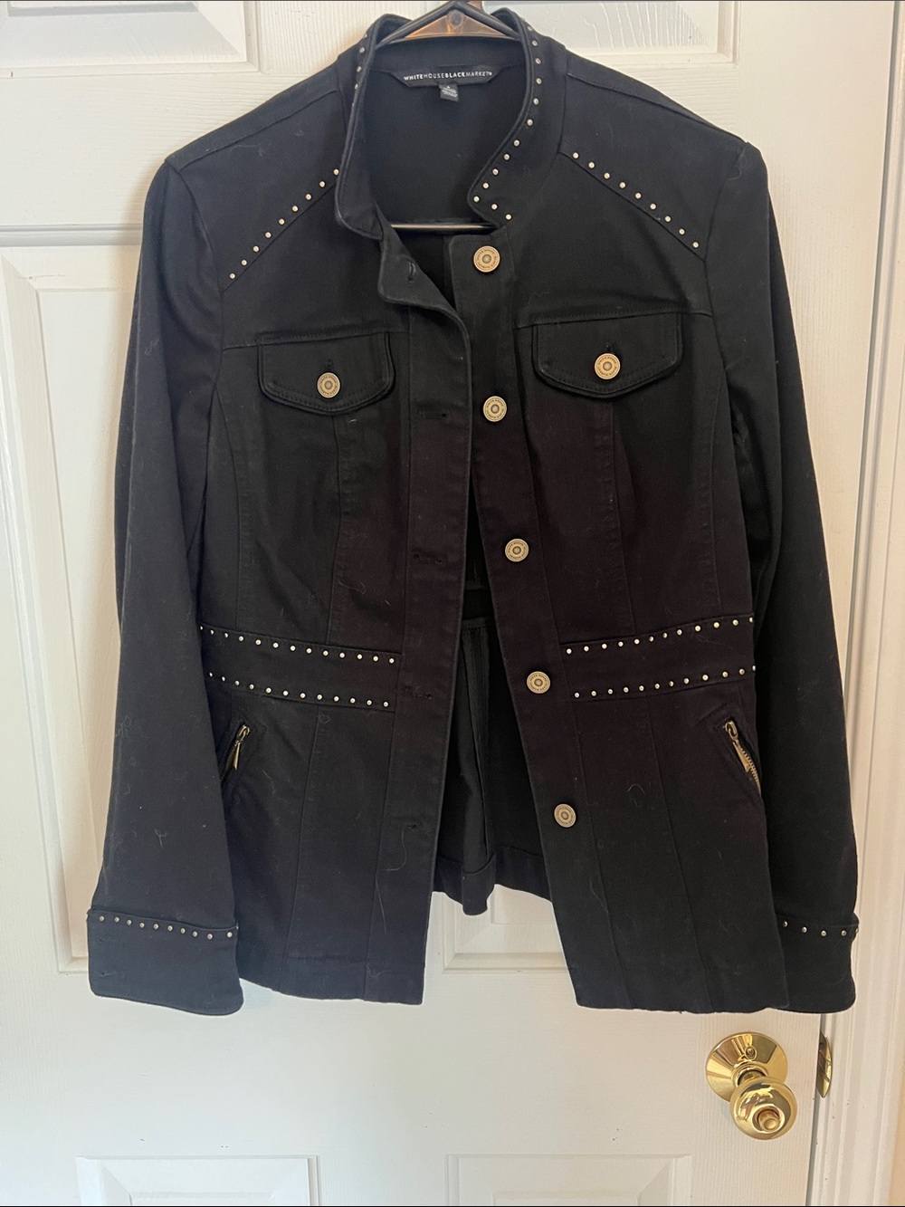 White House Black Market Black Stud-Trim Military-Style Jacket